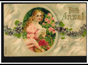 Ansichtskarte Vornamen: Hoch Anna! Mädchenbild im Medaillon, WIEN 26.7.1902