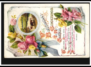 England AK Glückwünsche Geburtstag Blumen Landschaft, gelaufen um 1910