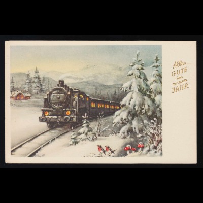 AK ILO Nr. 189 Dampfeisenbahn Schnee, Alles Gute im neuen Jahr, ungebraucht