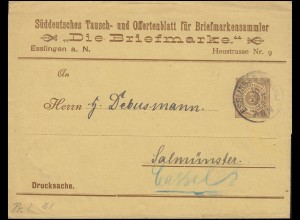 Württemberg PS 2 Ziffer 3 Pf. braun Drucksache Die Briefmarke ESSLINGEN 16.1.95
