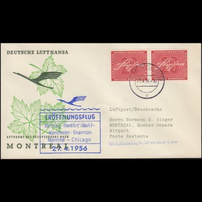 Erstflug Lufthansa Aufnahme des Flugverkehrs nach Montreal 27.4.1956 