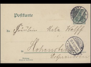 Postkarte P 64X Germania 5 Pf. GRAUDENZ 1d 24.8.02 n. HOHENSTEIN / OSTPR 25.8.02