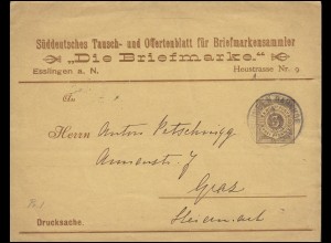 Württemberg PS 2 Ziffer Drucksache Die Briefmarke ESSLINGEN-BAHNHOF 17.1.1895