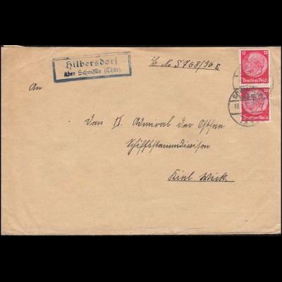 Landpost-Stempel Hilbersdorf über Schmölln (Thür.) Brief SCHMÖLLN LAND 19.1.1937