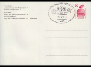 PP 68/14 Unfall: Briefmarken-Salon Mönchengladbch 1974, SSt MÖNCHENGLADBACH