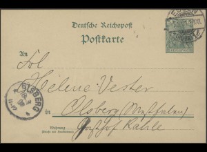 Postkarte Germania 5 Pf Reichspost: ESSEN 17.8.01 nach Olsberg/Westfalen 19.8.01