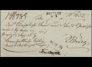 Preußen Vorphilatelie Paketbegleitbrief Einkreis BRESLAU 11.6.1841 nach BRIEG