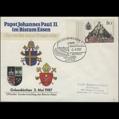 Papst Johannes Paul II in Gelsenkirchen Schmuck-Umschlag mit SSt 2.5.87