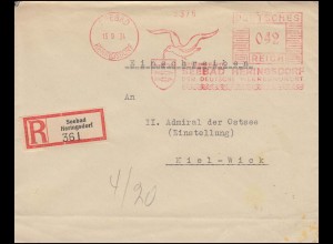 AFS Seebad Heringsdorf - Der deutsche Meereskurort 15.9.1934, R-Brief nach Kiel