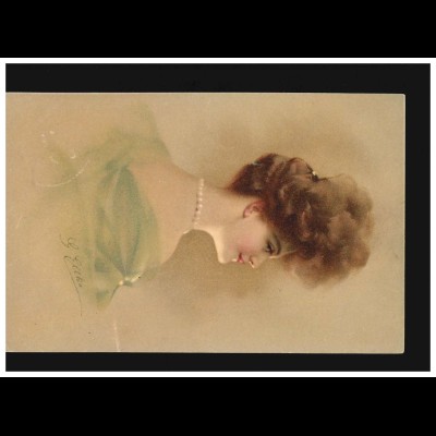 AK Frauen: Frau mit Perlenkette hochgesteckte Haare, Lindau 14.05.1909
