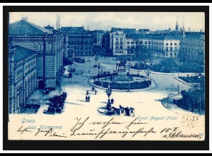 AK Gruss aus Hannover: Ernst-August-Platz, 1.5.1899 nach HANN. MÜNDEN 2.5.99
