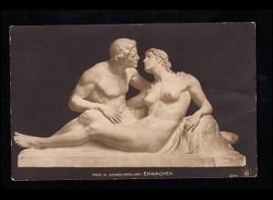 Künstler-AK Skulptur Erwachen von Prof. A. Schreitmüller, Feldpost HANNOVER 1918