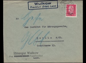 Landpost-Stempel Wulkow FRANKFURT (ODER) LAND 19.9.1930 auf Brief nach Kiel-Wik