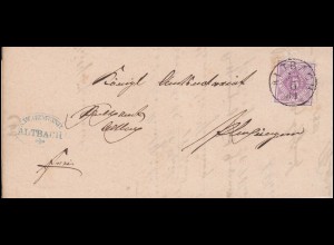 Württemberg Dienstmarke 101 Ziffer 5 Pf. Brief ALTBACH 20.5.1881 nach PLOCHINGEN