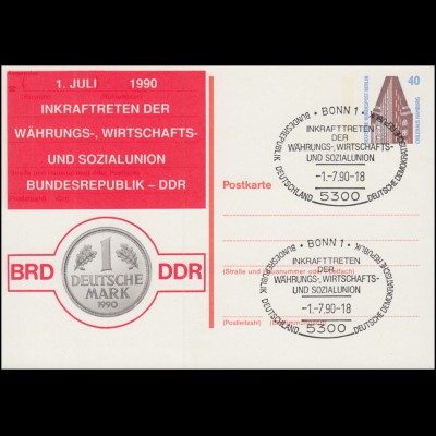 Berlin PP 108 SWK 1. Juli 1990 Beitritt DDR zur Bundesrebublik SSt. BONN 1.7.90
