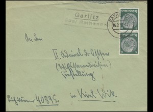 Landpost-Stempel Garlitz über RATHENOW 16.2.1937 auf Brief nach Kiel-Wik