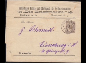Württemberg PS 2 Ziffer 3 Pf braun Drucksache Die Briefmarke ESSLINGEN 8..9.1895