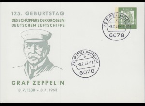 PP 28/8 Dürer: Geburtstag Graf Zeppelin, Tagesstempel ZEPPELINHEIM 8.7.63