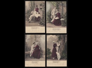 Foto AK Serie 50: Die Dame im roten Kleid & der fesche Ferdinand, 10 tlg.1903 