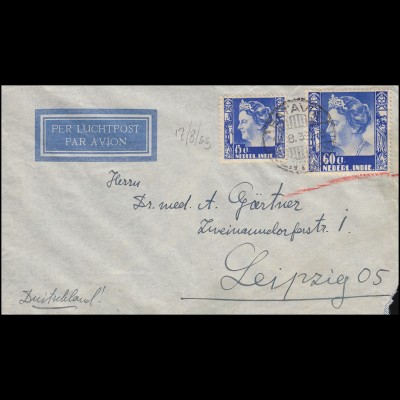 Flugpost NL-Indien BATAVIA 17.8.1939 nach Leipzig / Deutschland