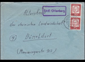 Landpost-Stempel Ohlenberg Brief LINZ am RHEIN 26.7.1963 nach Düsseldorf