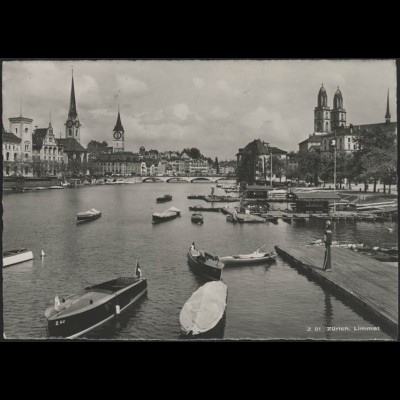 Ansichtskarte Zürich: Limmat, Zürich-Hottingen 21.6.1954