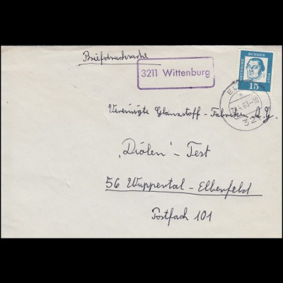 Landpost-Stempel Wittenburg Briefdrucksache ELZE 24.4.1963 nach Wuppertal