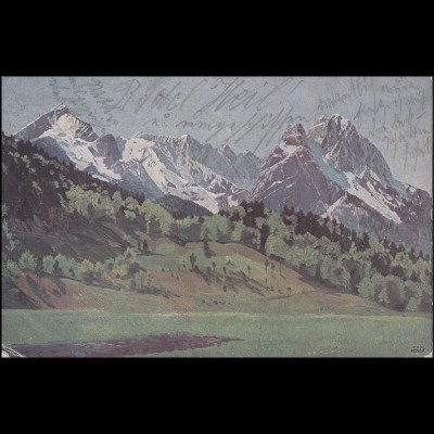 Ansichtskarte Alpspitz und Waxenstein vom Riesenseeweg, EF 5 Pf GARMISCH 21.2.10