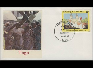 Togo: Papst Johannes Paul II Besuch 1985 Schmuck-FDC 90 F