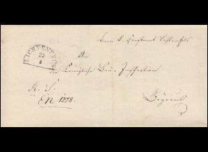 Bayern Vorphilatelie 1843: Brief Halbkreis-O LICHTENFELS 25.3. n. BAYREUTH 27.3.