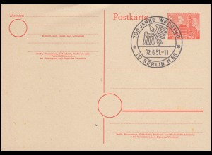 Postkarte P 4 Stadtbilder 8 Pf. SSt BERLIN 100 Jahre Wedding 2.6.1951