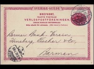 Postkarte P 20 SVERIGE-SUEDE 10 Öre, GÖTEBORG 6.3.1902 nach BARMEN 8.3.02