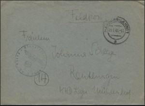 Feldpost 2. Weltkrieg PF L49961 von Marbung/Lahn 5.2.45 mit B.S. nach Reutlingen