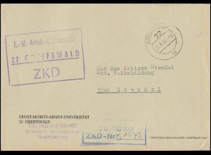 ZKD-Brief Ernst-Moritz-Arndt-Universität GREIFSWALD 26.6.69 nach STENDAL 30.6.69