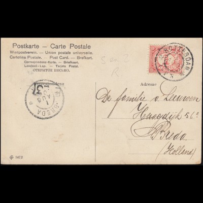 Firmenlochung/Perfin S&ZR auf 50 Ziffer auf AK Frau mit Kind ROTTERDAM 1.8.1906