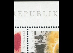 Block 49 Bund 1999: überdruckte Quetschfalte im OR und rechte Marken, ESSt Bonn