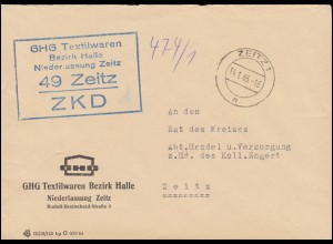 ZKD-Brief GHG Textilwaren Bezirk Halle Niederlassung Zeitz Orts-Brief 14.1.65