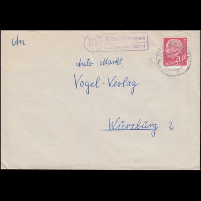 Landpost-Stempel Mainwangen über STECKACH (BADEN) 1958 auf Brief