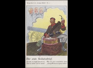Kriegs-Karte Lustige Blätter Nr. 1 - Der erste Soldatenbrief, Karikatur 7.2.1914
