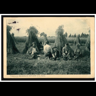 Foto-AK Meisenbach Riffarth Berlin: Pause bei der Getreideernte, ANTWERPEN 1910