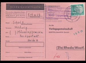 Landpost Mönninghausen über LIPPSTADT 5.8.1958 auf Postkarte nach Rheda/Westf.