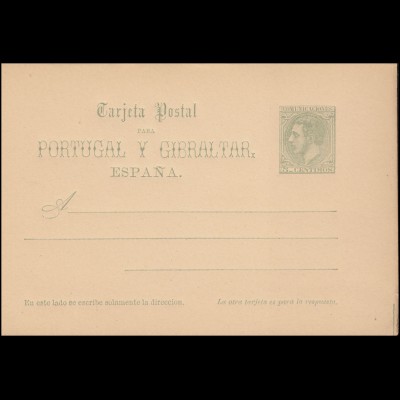 Spanien Postkarte P 12 König Alfons XII. Doppelkarte 5/5 Cs, **