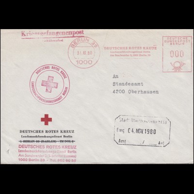 Kriegsgefangenenpost Absendefreistempel Deutsches Rotes Kreuz BERLIN 31.01.1980