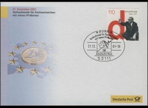 Euro-Einführung: Verkaufsende in reiner D-Mark-Währung, Brief SSt Bonn 31.12.01