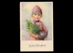 AK Weihnachten: Mädchen in Winterbekleidung mit Muff, BAD EILSEN 23.12.1929