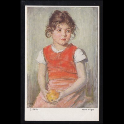 Künstler-AK H. Möser: Evas Tochter Mädchen mit Apfel, Primus-Karte, ungebraucht