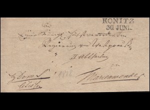 Preußen Vorphilatelie Briefhülle Zweizeiler KONITZ 30.6.1818 nach Marienwerder