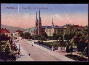 Ansichtskarte Freiburg/Breisgau: Kaiserbrücke und Johanniskirche, 11.12.25