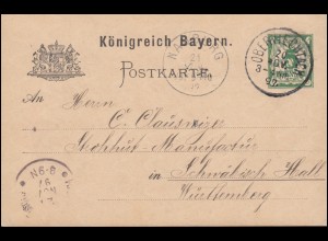 Postkarte P 44/03 von OBERVIECHTACH 20.11.1897 ach HALL (Württemberg) 21.11.97