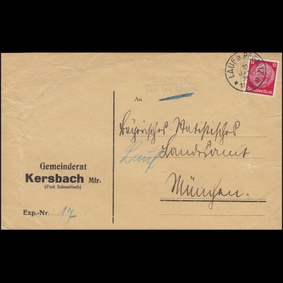 47 Reichsadler 10 Pf MeF auf NN-Brief Katholisches Pfarramt GROMBACH 5.11.1894